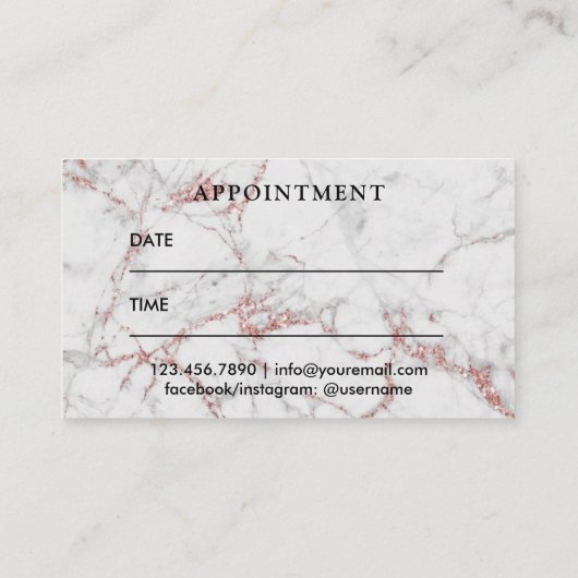 Rose Friseur Goldtypografie Marmorroute Terminkarte (Rückseite)