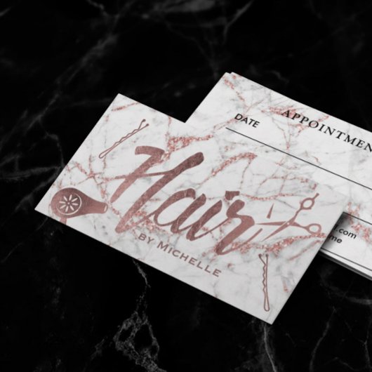 Rose Friseur Goldtypografie Marmorroute Terminkarte
