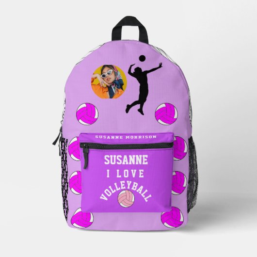 Rose Fuchsia Girly Sport Volleyball Bedruckter Rucksack (Vorderseite)