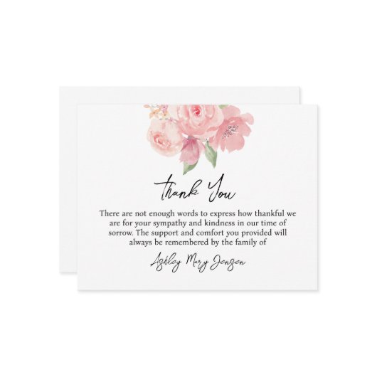 Rose Funeral Thank You Note Card Bereavement Dankeskarte (Vorderseite/Rückseite Beispiel)