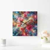 Rose für abstrakte Glitzer Quadratische Wanduhr (Zuhause)