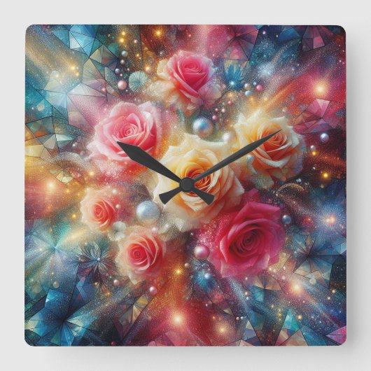 Rose für abstrakte Glitzer Quadratische Wanduhr (Vorderseite)