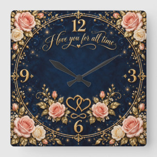 Rose für alle Zeiten - Ich liebe dich Quadratische Wanduhr