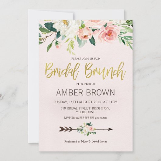 Rose für Blumenwasser Bridal Brunch Einladung (Vorderseite)