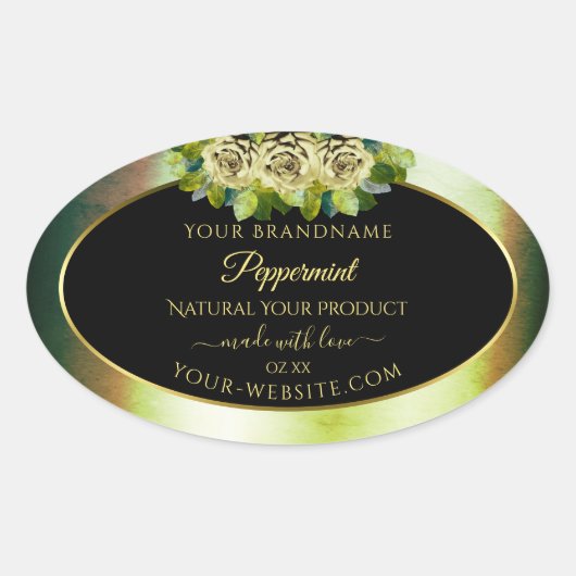 Rose für das Aquamarine blaue Marmorschwarz-Etiket Ovaler Aufkleber (Vorderseite)