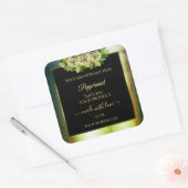 Rose für das Aquamarine blaue Marmorschwarz-Etiket Quadratischer Aufkleber (Umschlag)