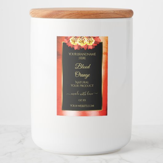 Rose für das Blumenorange Rot-Marmor Lebensmitteletikett (Vorderseite)