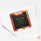 Rose für das Blumenorange Rot-Marmor Quadratischer Aufkleber (Umschlag)