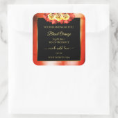 Rose für das Blumenorange Rot-Marmor Quadratischer Aufkleber (Tasche)