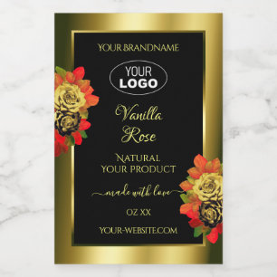 Rose für das Blumenschwarz-Shimmer-Produktlabel Lebensmitteletikett