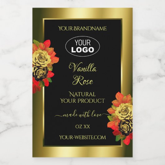 Rose für das Blumenschwarz-Shimmer-Produktlabel Lebensmitteletikett (Einzelnes Label)