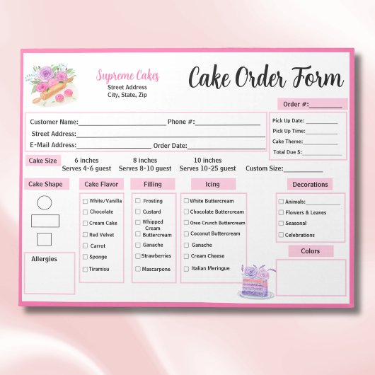 Rose für das Button von Wasserfarben, Cake Order F Notizblock