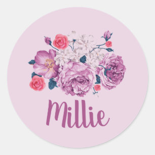 Rose für die Vintage Blume in Milliername Runder Aufkleber