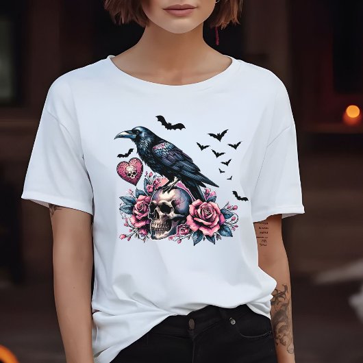 Rose für Fledermäuse, Skull & Raven, rosa T-Shirt