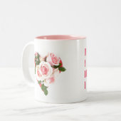 Rose für Freundschaft Zitat und Herz Bouquet Zweifarbige Tasse (Vorderseite Links)