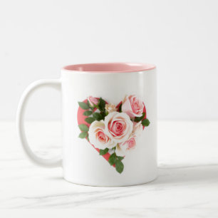 Rose für Freundschaft Zitat und Herz Bouquet Zweifarbige Tasse