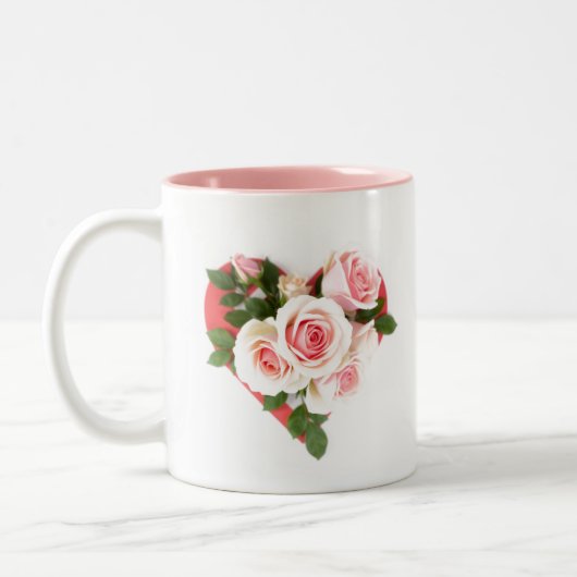 Rose für Freundschaft Zitat und Herz Bouquet Zweifarbige Tasse (Links)