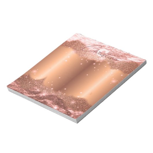 Rose für funkelnd Glitzer - Goldname und Monogramm Notizblock (Rotiert)