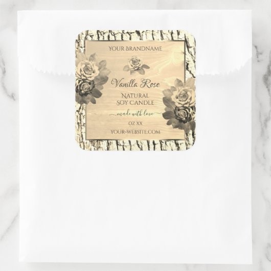 Rose für hellbraune Holzkörner in Beige Quadratischer Aufkleber (Tasche)