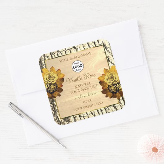 Rose für hellbraune Holzkörner - Logo Quadratischer Aufkleber (Umschlag)