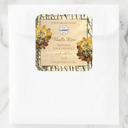 Rose für hellbraune Holzkörner - Logo Quadratischer Aufkleber (Tasche)