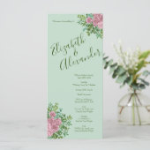 Rose für hellgrüne und hellrosa Pinien Menükarte (Stehend Vorderseite)