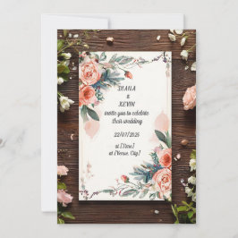 Rose für Hochzeitsstimmung auf Holzgelände Einladung