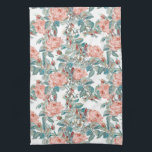 Rose für künstlerische Blütenpfirsiche und Koralle Geschirrtuch<br><div class="desc">Artistisch gerenderte Vektorpfirsich,  rot-rosa und korallenfarbene Rose mit Salbei und pastellfarbenem aquamarinem Blattwerk. Das Muster ist nahtlos,  skalierbar und die Hintergrundfarbe kann angepasst werden.</div>