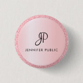 Rose für mit Monogramm Vorlagen, Gold Glitzer Button (Vorderseite)