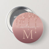 Rose für Monogramm Name Text Gold Blush Glitzer Button (Vorne & Hinten)