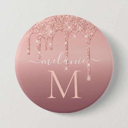 Rose für Monogramm Name Text Gold Blush Glitzer Button (Vorderseite)