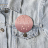 Rose für Monogramm Name Text Gold Blush Glitzer Button (Beispiel)