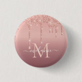 Rose für Monogramm Name Text Gold Blush Glitzer Button (Vorderseite)