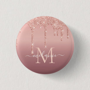 Rose für Monogramm Name Text Gold Blush Glitzer Button