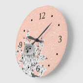 Rose für niedliche Eule und Kirschblüten Gold Große Wanduhr (Winkel)