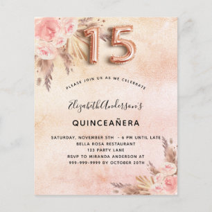 Rose für Pampas-Gras-Quinceanera-Flecken Flyer
