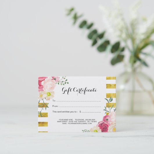 Rose für Rosa Aquarellfarben Geschenkgutschein Rabattkarte (Stehend Vorderseite)