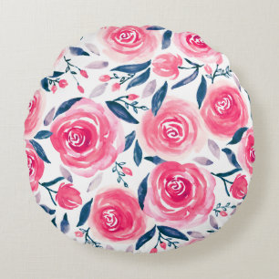 Rose für rosa Floral Rundes Kissen