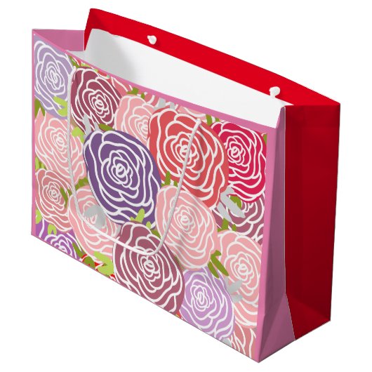 Rose für rosa und rote Farbblöcke Große Geschenktüte (Vorderseite Schrägansicht)