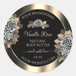 Rose für Schwarz-Gold- und Silberprodukte Runder Aufkleber