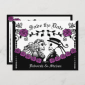 Rose für schwarze und Lila Gothic-Skelette Rett Ankündigungspostkarte (Vorne/Hinten)
