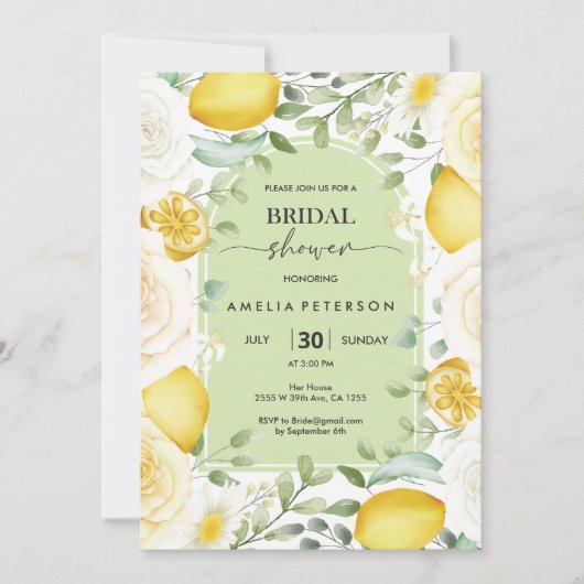 Rose für Skripte & Brautparty für Lemon-Themed Einladung (Vorderseite)