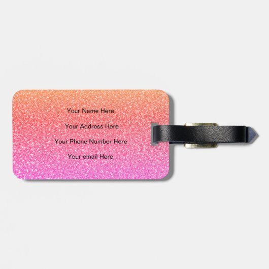Rose für Vorlageneinträge in Monogramm, rosa Glitz Gepäckanhänger (Rückseite horizontal)