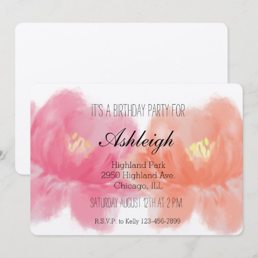 Rose für Wasserfarben Einladung (Vorne/Hinten)