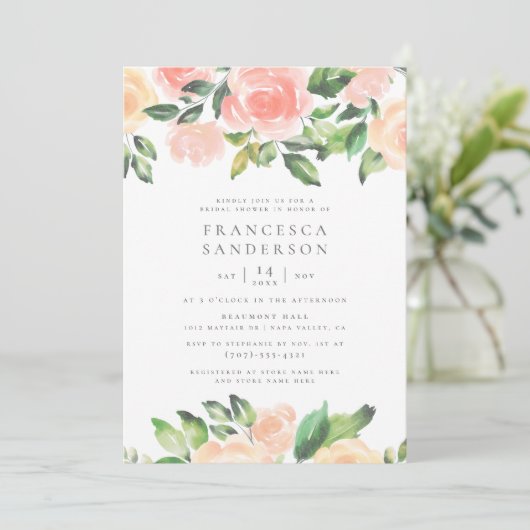 Rose für Wasserfarben | Elegantes Brautparty Einladung (Stehend Vorderseite)