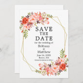 Rose für Wasserfarben - Goldrahmen Save The Date (Vorne/Hinten)