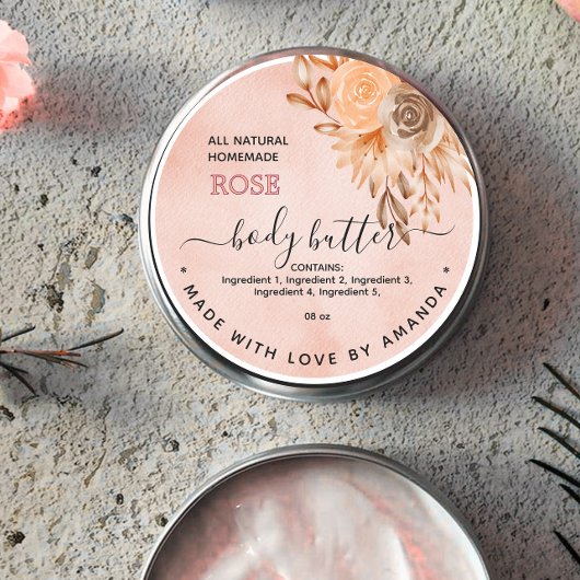 Rose für Wasserfarben, hausgemachte BODY BUTTER Runder Aufkleber