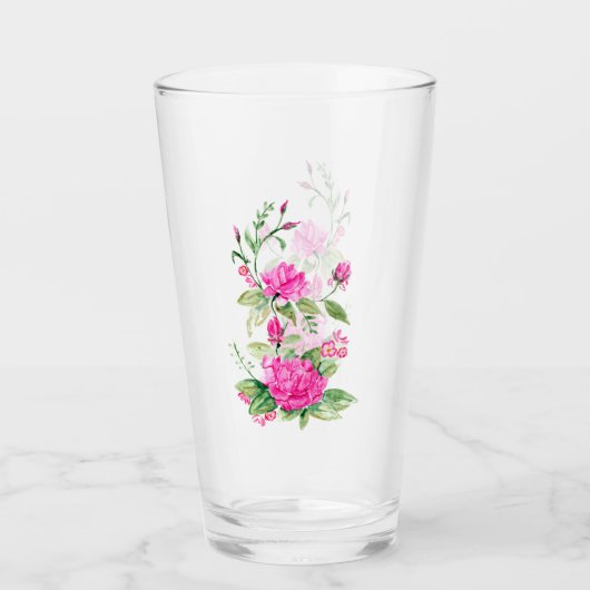 Rose für Wasserfarben in rosa Ziertönen Glas (Vorderseite)