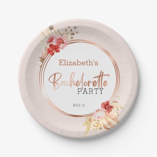 Rose für Wasserfarben Junggeselinnen-Abschied Pappteller (Vorderseite)