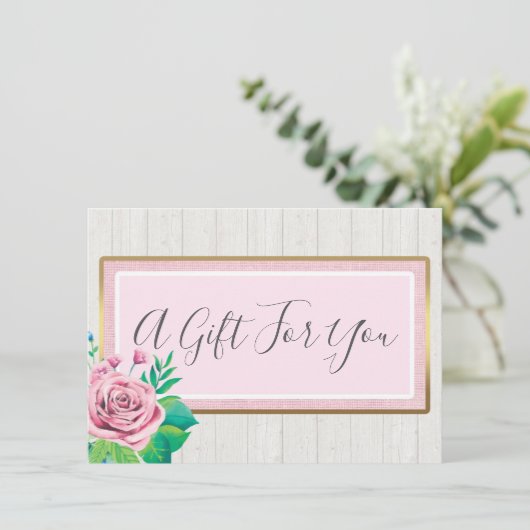 Rose für Wasserfarben Rustikales Holzgeschenkgutsc Einladung (Stehend Vorderseite)